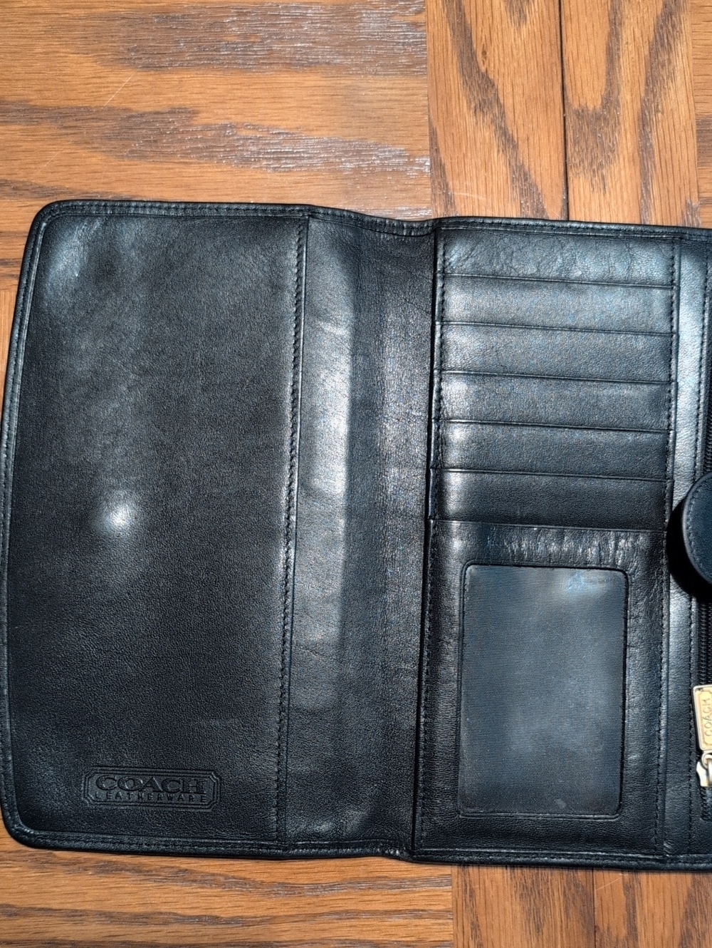 Coach Black Leather Trifold Wallet with Card Slots